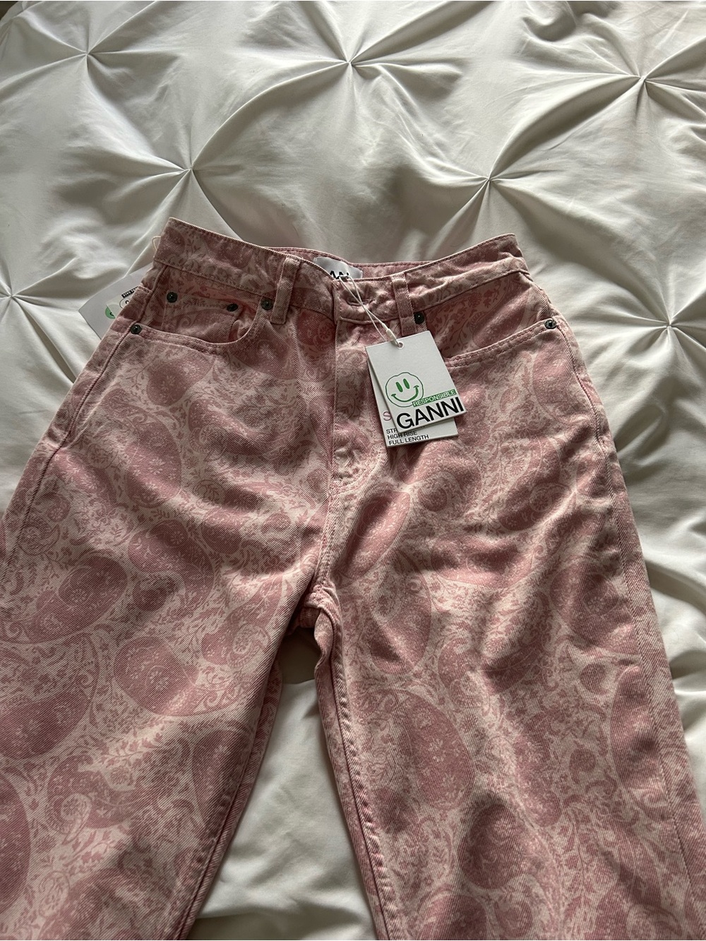 Ganni Pink Paisley Straight-Leg Jeans